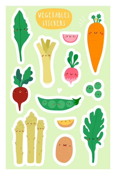 Elegante Conjunto Pegatinas Con Verduras Ilustración Vectorial — Vector de stock
