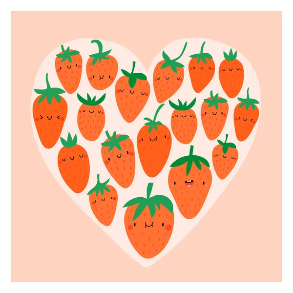 Φράουλες Σχήμα Καρδιάς Απλά Διανυσματική Απεικόνιση — Διανυσματικό Αρχείο