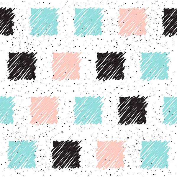 Doodle quadrado sem costura fundo. Quadrado preto, azul e rosa . — Vetor de Stock