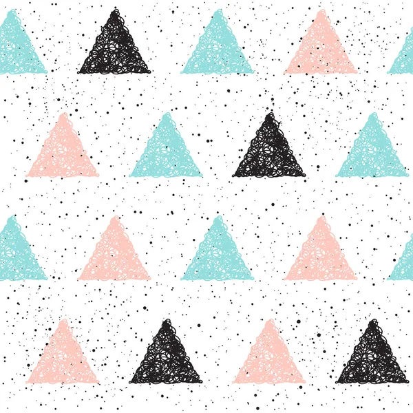 Doodle driehoek naadloze achtergrond. Zwart, blauw en roze driehoeken — Stockvector
