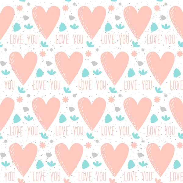 Doodle heart. Love, wedding or valentines day seamless background — Stock Vector