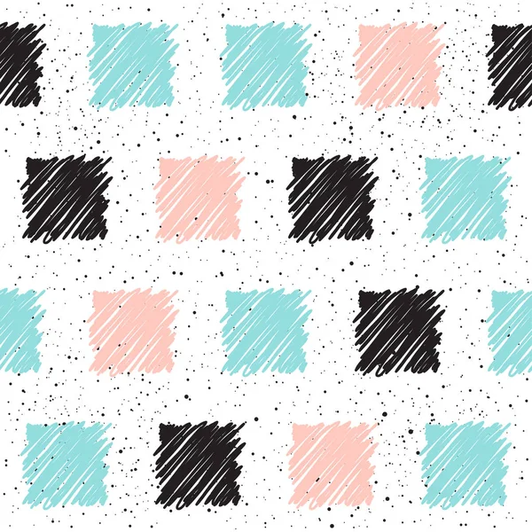 Doodle fondo cuadrado sin costuras. Cuadrado negro, azul y rosa . — Vector de stock