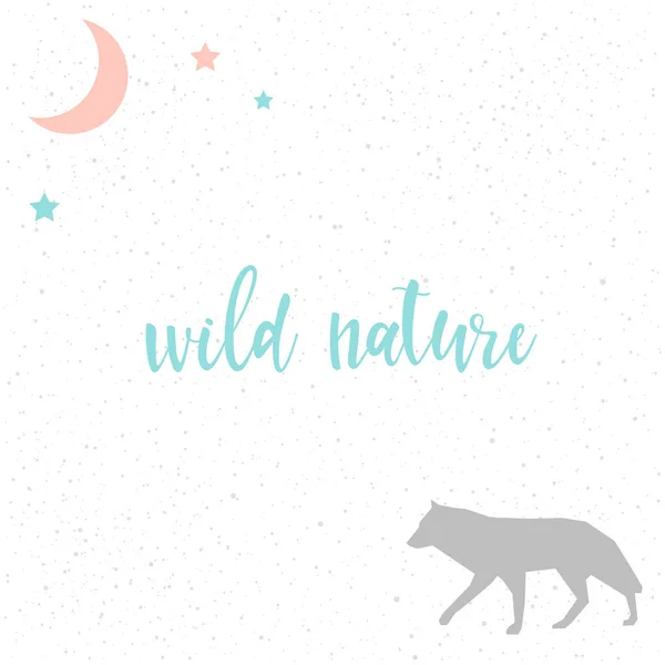 Wild nature. Handwritten nature quote and hand drawn wolf — Stock Vector