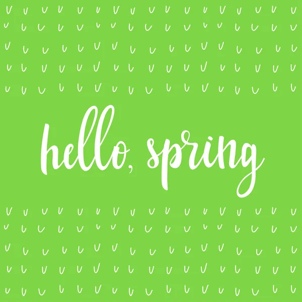 Hallo, lente. Handgeschreven voorjaar offerte en hand getrokken elementen. — Stockvector