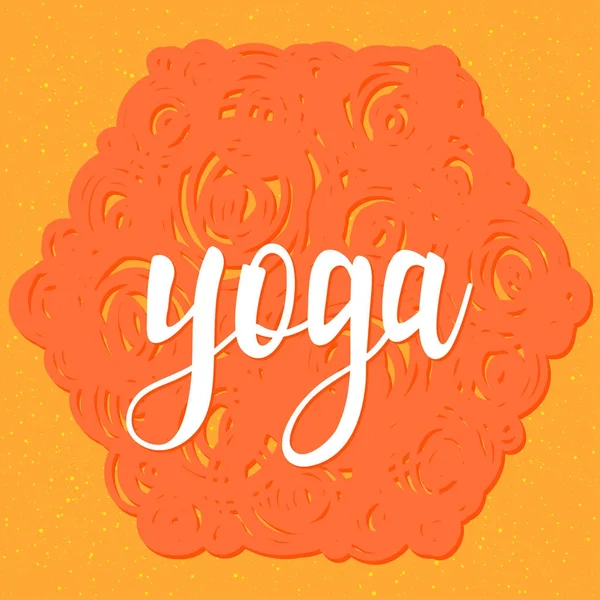 Handwritten yoga lettering on orange hexagon. — Stock Vector