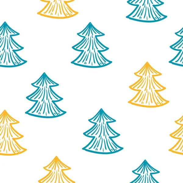 Forêt graphique faite à la main motif sans couture. Arbre abstrait pour la carte de nouvelle année de conception, invitation de fête de Noël, vente de magasin de saison d'hiver, publicité de vacances, impression de sac, t-shirt etc. . — Image vectorielle