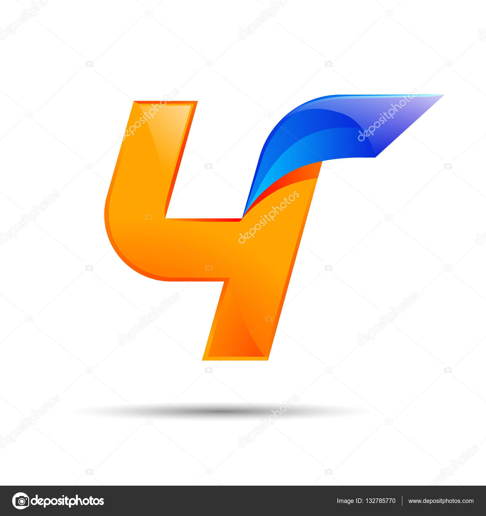 number four 4 logo orange and blue color with fast speed lines blue lines logo