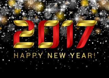 Mutlu yeni yıl 2017. Siyah alan soyutlama. Mutlu yeni yıl kartı. Altın ışıklı siyah arka plan üzerinde altın şablonu. Vektör çizim.