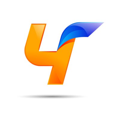 Dört 4 numaralı logo turuncu ve mavi renk hızlı hızlı hatları ile. Başlık sayfası, sunu, web sayfası, kartı, Etiketler veya poster için vektör tasarımı