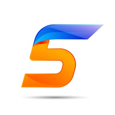 Sayı beş 5 logo turuncu ve mavi renk hızlı hızlı hatları ile. Başlık sayfası, sunu, web sayfası, kartı, Etiketler veya poster için vektör tasarımı