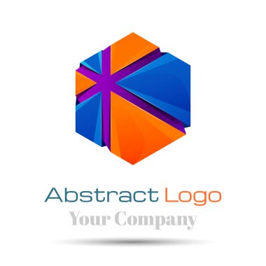 Altıgen kare geometrik şekil renkli vektör 3d ses Logo tasarım öğeleri. Mavi, turuncu logo simge. Kurumsal kimlik.