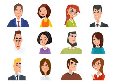 Avatar simgeler kümesi. İş karikatür kavramı. Düz tarzında beyaz arka plan üzerinde izole vektör çizim.