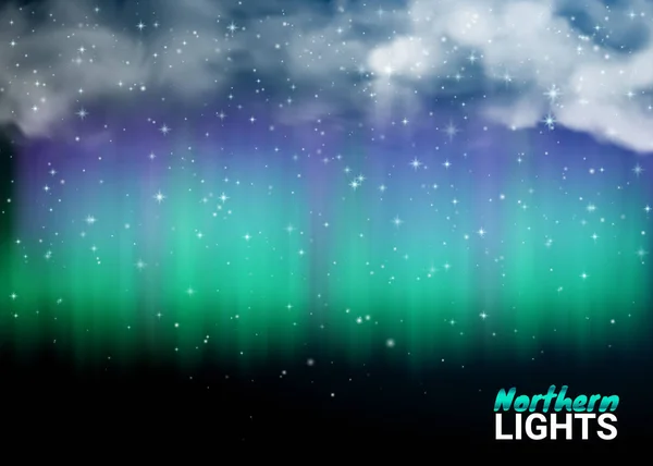 Βαθιά νύχτα σκοτεινό ουρανό μαγεία Θαυμάσιο με σύννεφα και ρεαλιστική χρωματιστό Βόρεια ή πολική φώτα. Έναστρο Aurora όμορφο φυσικό αποτέλεσμα για έργα του σχεδιασμού. Εικονογράφηση διάνυσμα. — Διανυσματικό Αρχείο