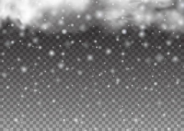 Fundo de Natal. Caindo bela neve isolada em fundo transparente. Flocos de neve, ilustração vetorial de queda de neve. A nuvem mágica de Natal — Vetor de Stock