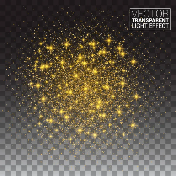 Efecto partículas de purpurina. Oro brillante Espacio estrella polvo rastro partículas brillantes sobre fondo transparente. Ilustración vectorial — Vector de stock