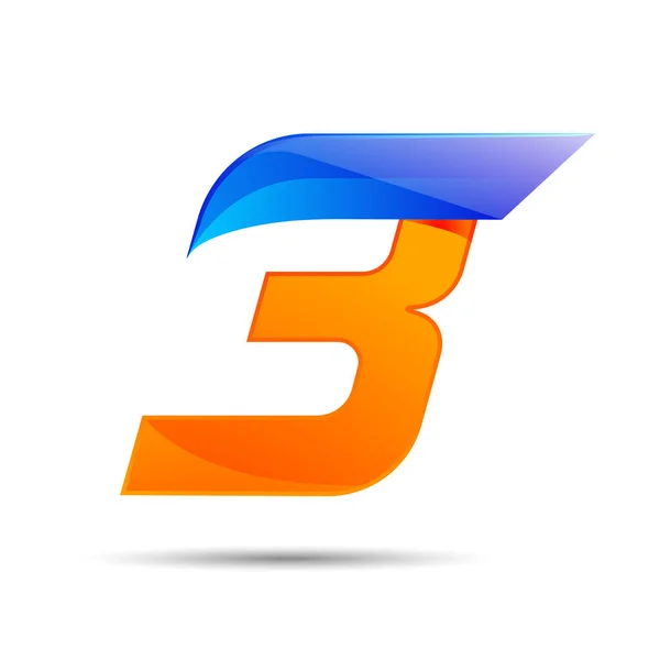 Numéro trois 3 logo orange et bleu avec des lignes de vitesse rapides. Conception vectorielle pour bannière, présentation, page web, carte, étiquettes ou affiches — Image vectorielle