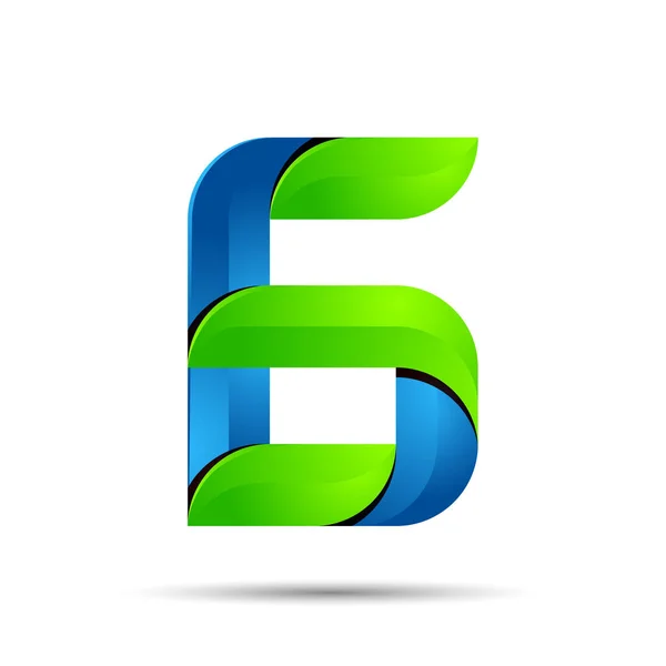 Vektor 3d zahl sechs 6 logo mit geschwindigkeit grüne blätter. ökologisches Design für Banner, Präsentationen, Webseiten, Karten, Etiketten oder Poster. — Stockvektor