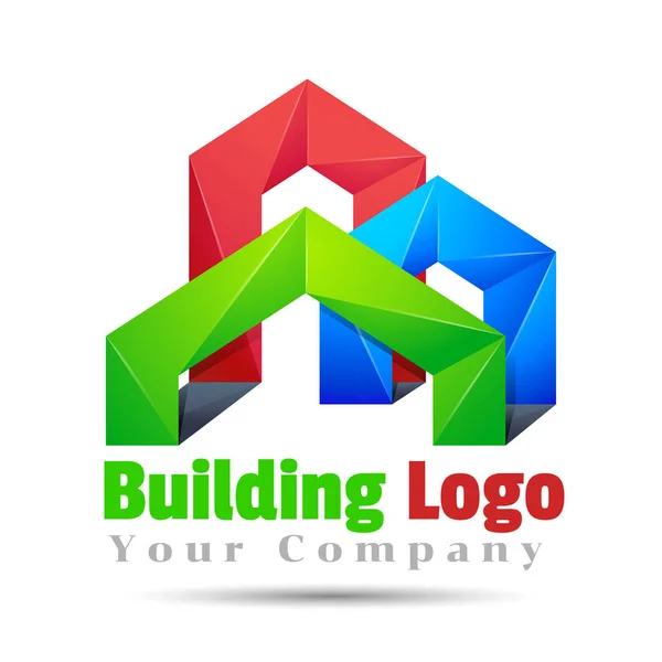 Edificio comercial Volumen Logo Colorido. Diseño de vectores 3d. Identidad corporativa — Vector de stock