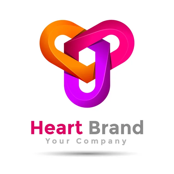 Abstract Heart in three Volume Logo Colorido. 3d Vector Design. Identidade corporativa — Vetor de Stock