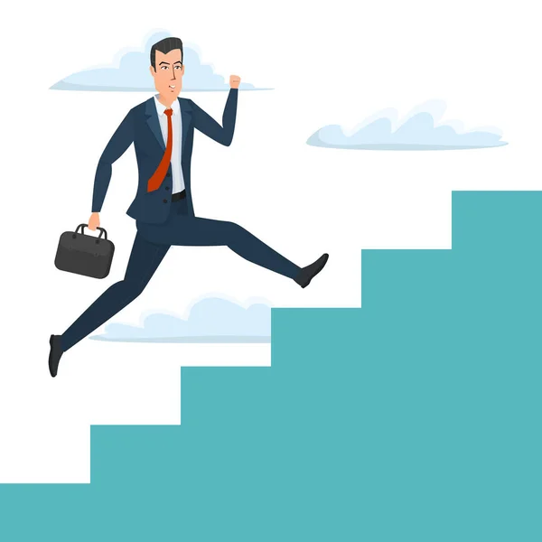 Businessman running up ladder of success vector illustration. Career and professional growth. Business cartoon concept. Vector illustration isolated on white background in flat style. — Stock Vector