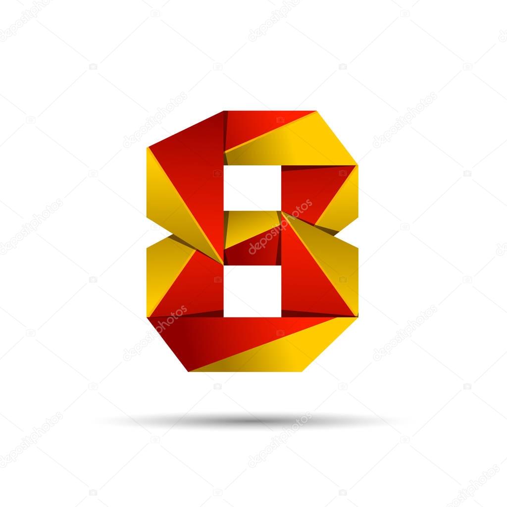 Number eight 8 icon design template elements 3d logo. Red and gold glossy style. Vector design template elements for application or company.