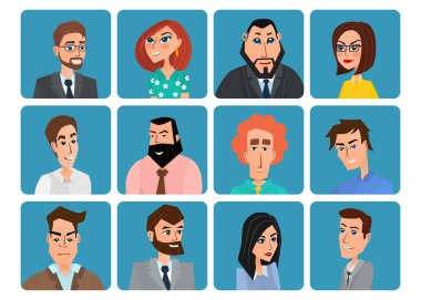 Avatar simgeler kümesi. İş karikatür kavramı. Vektör yaratıcı renk çizimler düz tasarımı düz modern tarzı.