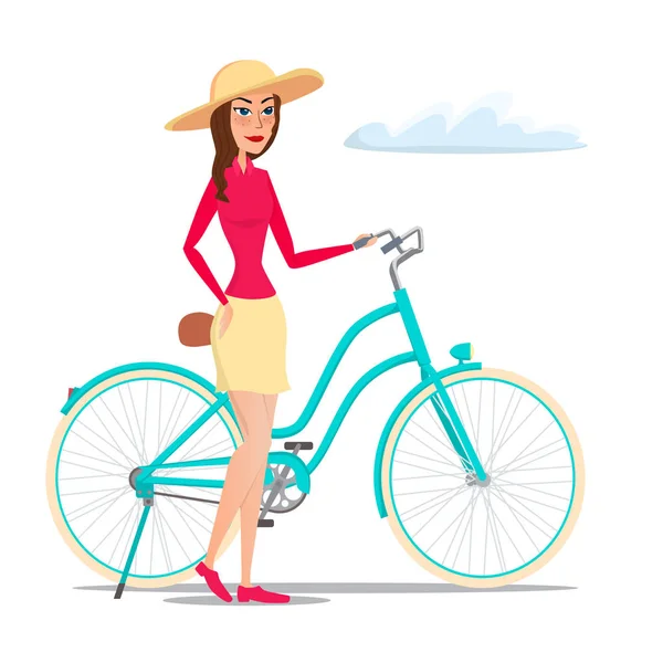 Девушка на велосипеде. Векторная иллюстрация на белом фоне в плоском стиле — стоковый вектор