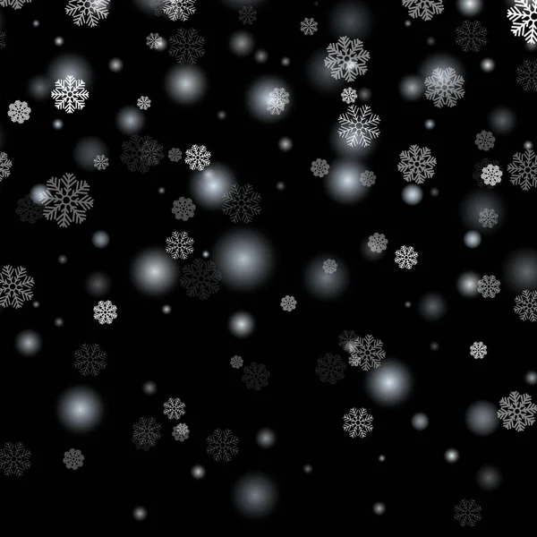 Padající sníh na černém pozadí. Vánoční prázdniny. Nový rok. Počasí v pozadí. Karta šablony. Krásné vločky, Shining sněžení. Vektorové ilustrace — Stockový vektor