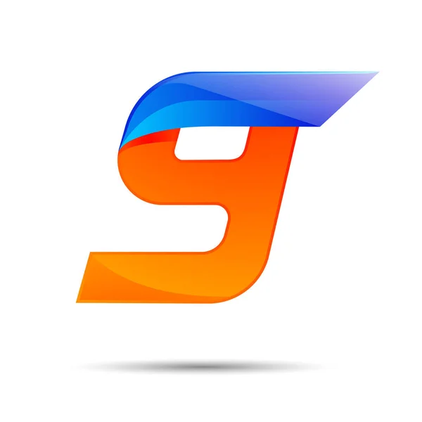 Номер девять логотип оранжевый и синий цвет с быстрыми линиями скорости. Векторный дизайн баннера, презентации, веб-страницы, открытки, этикеток или плакатов — стоковый вектор