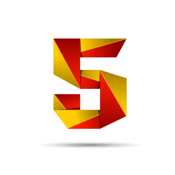 Nummer fem 5 ikon design mall element 3d logotyp. Rött och guld glänsande stil. Vector mall designelement för ansökan eller företag. — Stock vektor