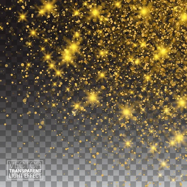 Altın Glitter toz doku. Saydam arka plan üzerinde açılımdaki parlak arka plan parlak altın yıldız yıldız toz kıvılcım. Altın parçacıkları. Lüks tasarım. Vektör çizim — Stok Vektör