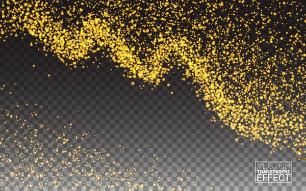 Abstrato Espumante Luminoso Ouro Poeira Glitter Explosão Estrela Onda Transparência Fundo, Glitter Partículas Efeito. Modelo de projeto vetorial — Vetor de Stock