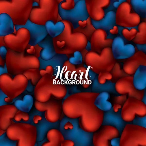 Coeur rouge et bleu. Carte de Saint Valentin. Amour romantique 3D réaliste Coeurs rouges fond. Le 14 février. Illustration vectorielle . — Image vectorielle