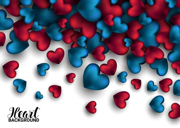 リアルな 3 d のカラフルな赤と青のロマンチックなバレンタインの心バレンタインデーが大好きです。ベクトル イラスト背景. — ストックベクタ