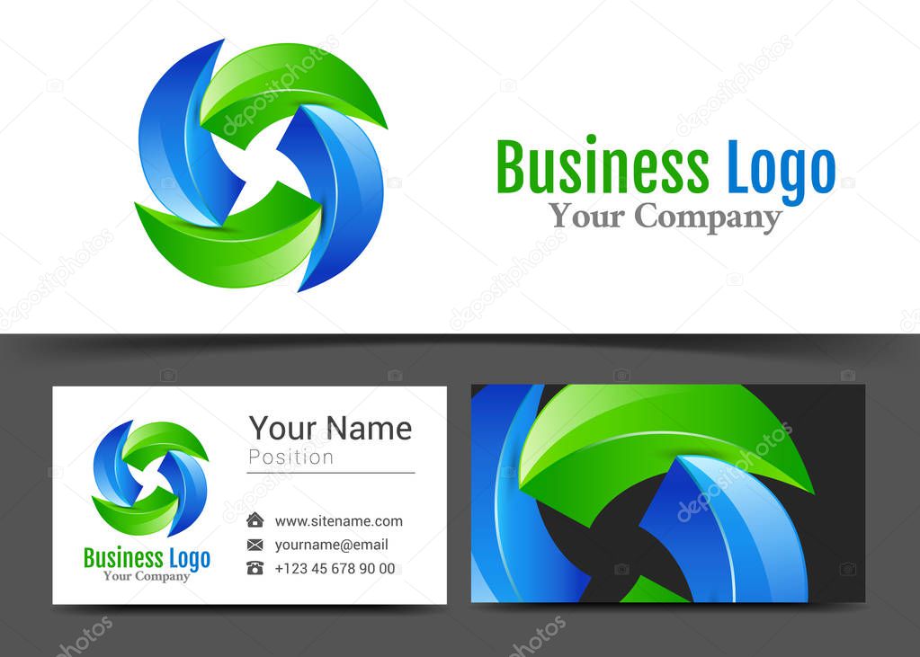 Vortex Spiral Corporate Logo and Business Card Sign Template. Creative Design with Colorful Logotype Visual Identity Composition Made of Multicolored Element. Vector Illustration