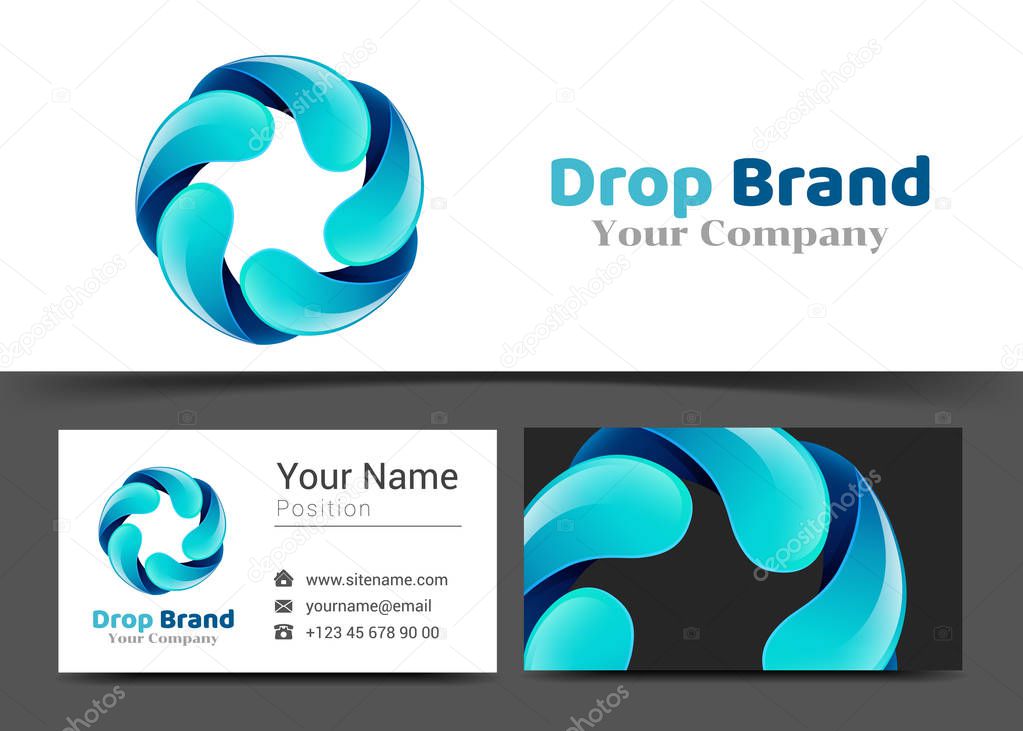 Circle Water Drop Corporate Logo and Business Card Sign Template. Creative Design with Colorful Logotype Visual Identity Composition Made of Multicolored Element. Vector Illustration