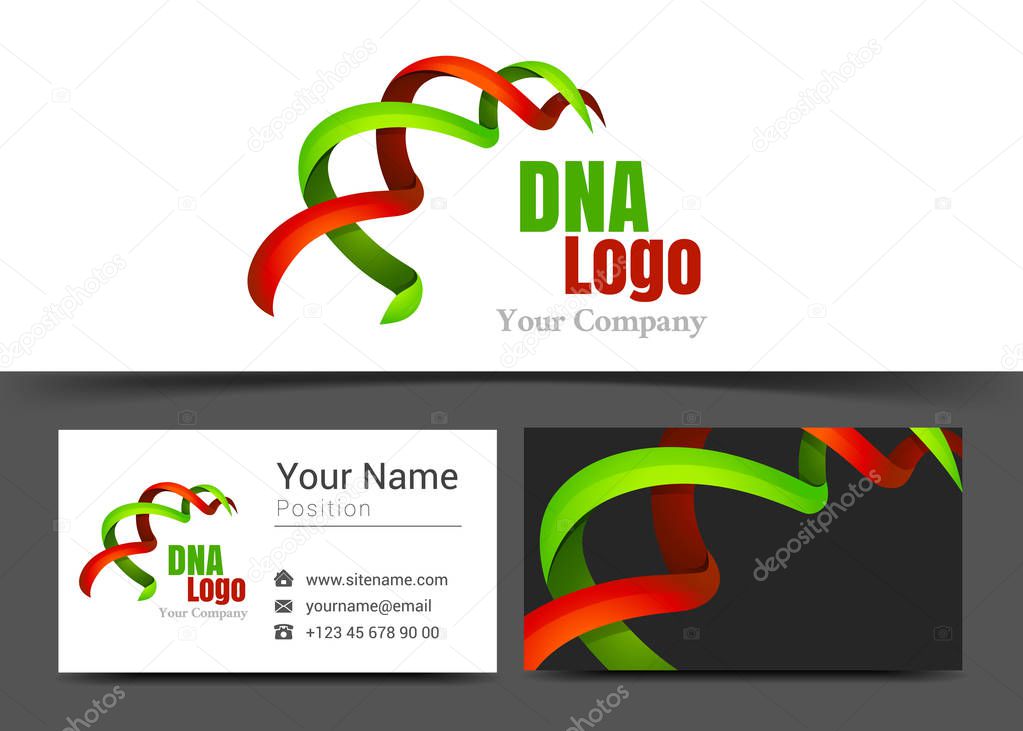 Dna Ribbon Corporate Logo and Business Card Sign Template. Creative Design with Colorful Logotype Visual Identity Composition Made of Multicolored Element. Vector Illustration