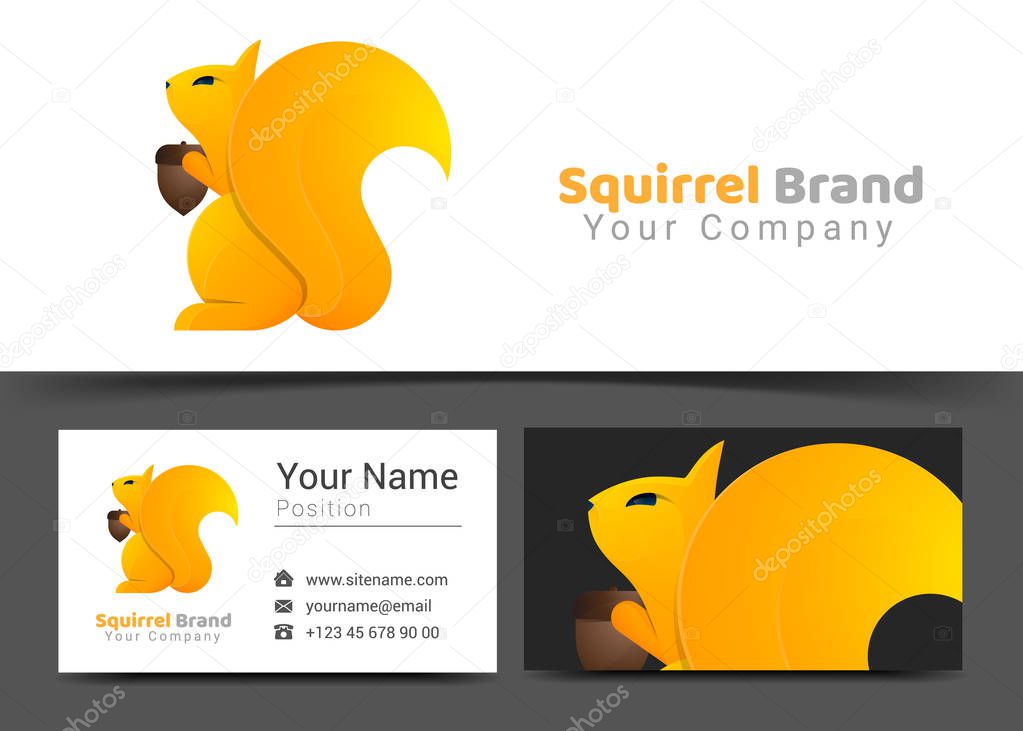 Squirrel Corporate Logo and Business Card Sign Template. Creative Design with Colorful Logotype Visual Identity Composition Made of Multicolored Element. Vector Illustration.