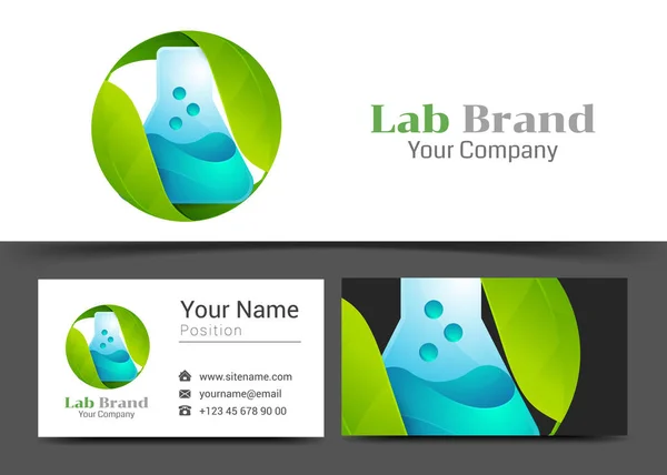 Green Leaf Lab Corporate Logo and Business Card Sign Template (dalam bahasa Inggris). Creative Design with Colorful Logotype Visual Identity Composition Made of Multicolored Element (dalam bahasa Inggris). Ilustrasi Vektor - Stok Vektor
