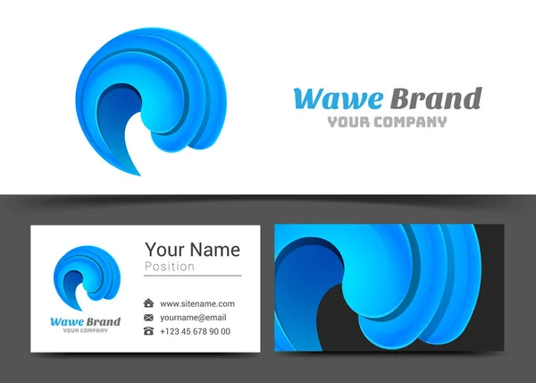 Logo corporativo de Blue Wave y plantilla de signo de tarjeta de visita. Diseño creativo con colorido logotipo Composición de identidad visual hecha de elemento multicolor. Ilustración vectorial — Archivo Imágenes Vectoriales