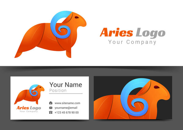 Emblem Aries Corporate Logo and Business Card Sign Template. Creative Design with Colorful Logotype Visual Identity Composition Made of Multicolored Element. Vector Illustration