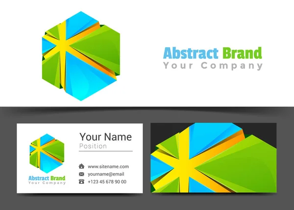 Αφηρημένη 3d εταιρικού λογότυπου και επαγγελματική κάρτα εισόδου πρότυπο. Δημιουργικό σχεδιασμό με πολύχρωμο λογότυπο οπτική ταυτότητα σύνθεση φτιαγμένο από πολύχρωμα στοιχείο. Εικονογράφηση διάνυσμα — Διανυσματικό Αρχείο
