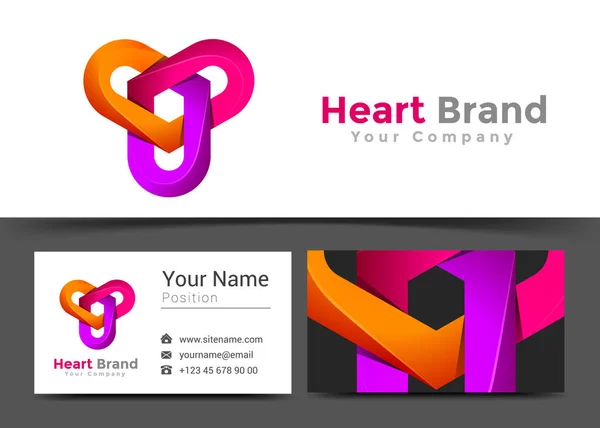 Três corações logotipo corporativo e modelo de sinal de cartão de visita. Design Criativo com Logotipo Colorido Identidade Visual Composição Feito de Elemento Multicolorido. Ilustração vetorial —  Vetores de Stock