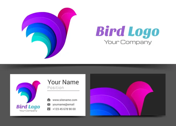 Logo corporativo estilizado de pájaro y plantilla de signo de tarjeta de visita. Diseño creativo con colorido logotipo Composición de identidad visual hecha de elemento multicolor. Ilustración vectorial — Vector de stock