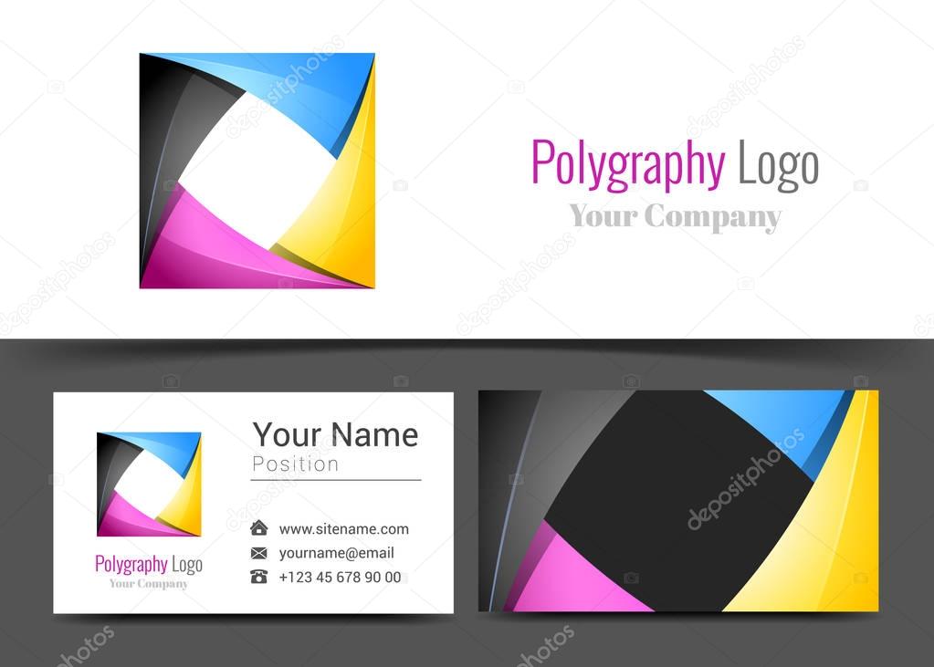 Abstract CMYK Printing Services Media Center Corporate Logo and Business Card Sign Template. Creative Design Colorful Logotype Visual Identity Composition Multicolored Element. Vector Illustration.