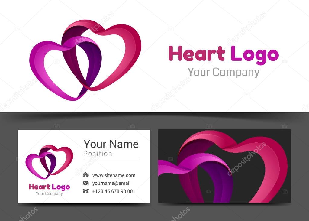 Infinity Love Two Red Hearts Valentine Corporate Logo and Business Card Sign Template. Creative Design with Colorful Logotype Visual Identity Composition Multicolored Element. Vector Illustration