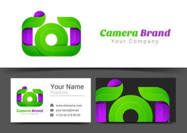 Fotoğrafçı ya da stüdyo logosunu ve kartvizit işareti şablon. Yaratıcı tasarım ile çok renkli unsuru yapılan renkli Logo görsel kimlik oluşturma. Vektör çizim