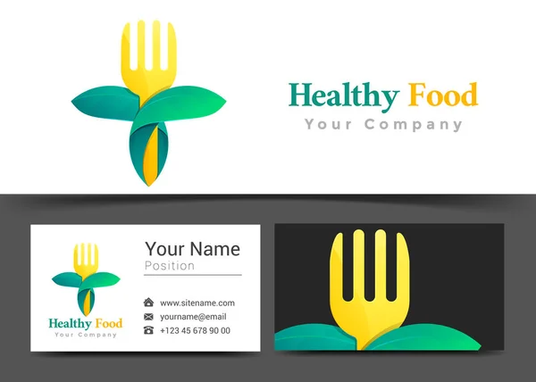 Organic Food Corporate Logo and Business Card Sign Template. Creative Design with Colorful Logotype Visual Identity Composition Made of Multicolored Element. Vector Illustration — Stock Vector