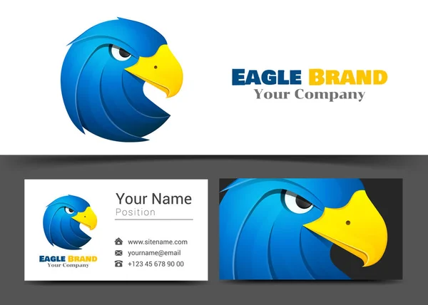 Animal Blue Eagle Corporate Logo and Business Card Sign Template. Creative Design with Colorful Logotype Visual Identity Composition Made of Multicolored Element. Vector Illustration — Stock Vector