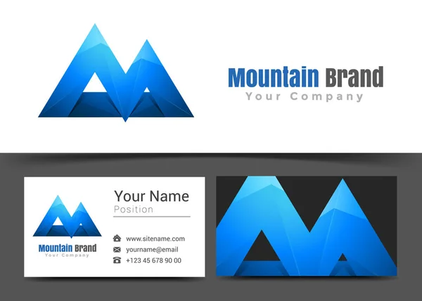 Plantilla de signo de tarjeta de visita y logotipo corporativo Blue Moutain. Diseño creativo con colorido logotipo Composición de identidad visual hecha de elemento multicolor. Ilustración vectorial — Vector de stock